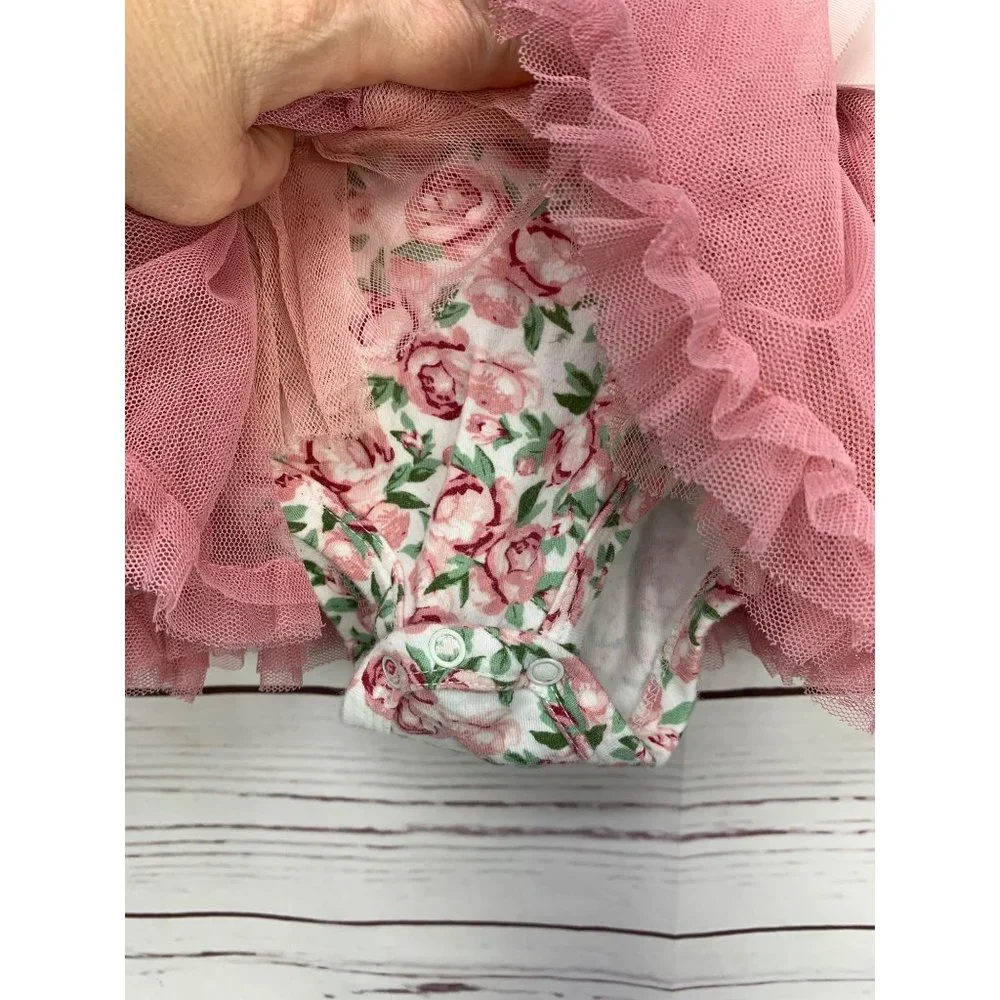 Nicole Miller Pink Floral Tulle Skirted Onesie Size 3/6 Months‎